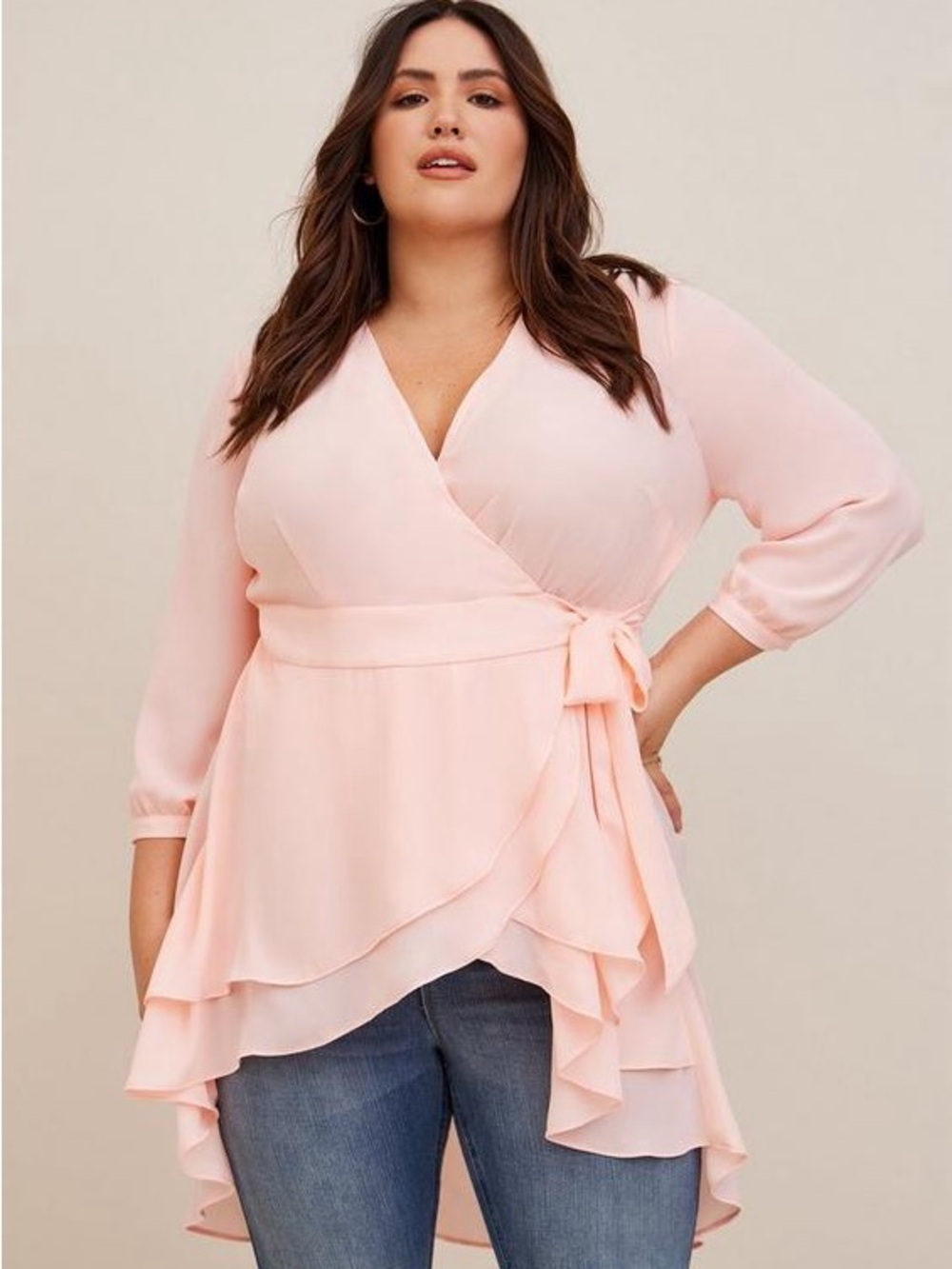 Torrid 5 Wrap-Front Plus Size Blouse in Light Pink